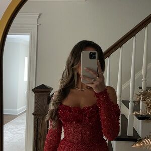 Albina Dyla custom made red dress